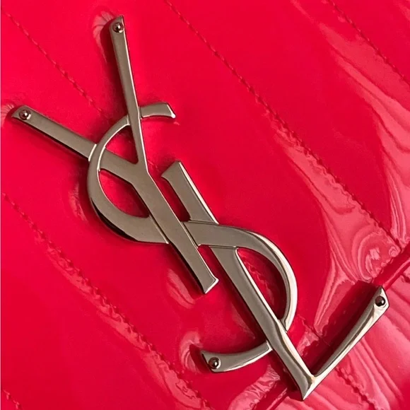 ❤️TRADED❤️YSL Saint Laurent HOT PINK patent LIKE NEW silver logo Vicky crossbody - Picture 2 of 15